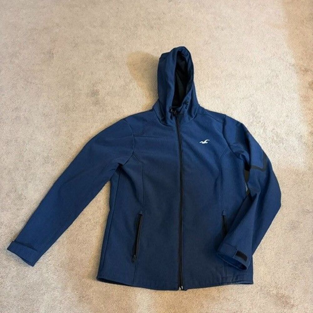 Hollister Men’s Blue Hooded Lined Zip Jacket w/ Pockets Size Large